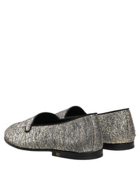 Dolce & Gabbana Gray Glitter Lurex DG Logo Dress Loafers Men's Shoes