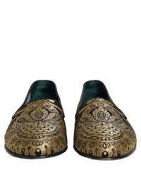 Dolce & Gabbana Gold Jacquard Leather Slip On Loafers Men's Shoes