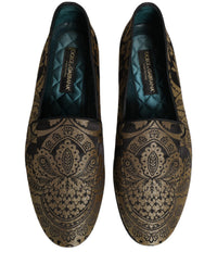 Dolce & Gabbana Gold Jacquard Leather Slip On Loafers Men's Shoes
