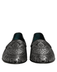 Dolce & Gabbana Silver Jacquard Leather Slip On Loafers Men's Shoes