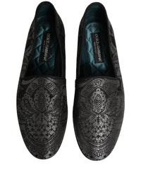 Dolce & Gabbana Silver Jacquard Leather Slip On Loafers Men's Shoes