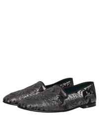 Dolce & Gabbana Silver Jacquard Leather Slip On Loafers Men's Shoes
