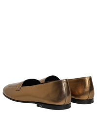 Dolce & Gabbana Gold Leather DG Logo Slip On Men Loafers Men's Shoes