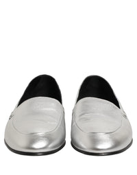 Dolce & Gabbana Silver Leather DG Logo Slip On Loafers Men's Shoes