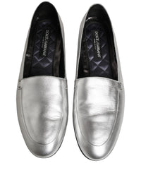 Dolce & Gabbana Silver Leather DG Logo Slip On Loafers Men's Shoes