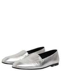 Dolce & Gabbana Silver Leather DG Logo Slip On Loafers Men's Shoes