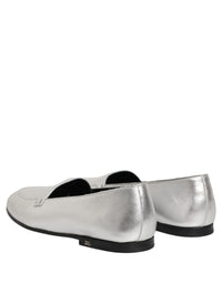 Dolce & Gabbana Silver Leather DG Logo Slip On Loafers Men's Shoes