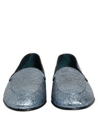 Dolce & Gabbana Blue Glitter Lurex DG Logo Dress Loafers Men's Shoes
