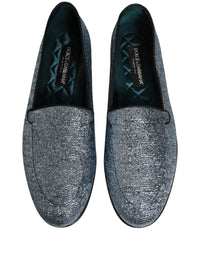 Dolce & Gabbana Blue Glitter Lurex DG Logo Dress Loafers Men's Shoes