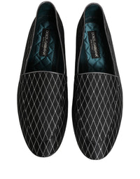 Dolce & Gabbana Black Velvet Diamond Stitched Loafers Men's Shoes