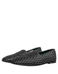 Dolce & Gabbana Black Velvet Diamond Stitched Loafers Men's Shoes