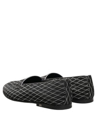 Dolce & Gabbana Black Velvet Diamond Stitched Loafers Men's Shoes