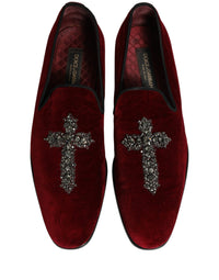 Dolce & Gabbana Maroon Suede Cross Slip On Dress Loafers Men's Shoes