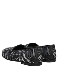 Dolce & Gabbana Black Leaf Embroidery Dress Men Loafers Men's Shoes