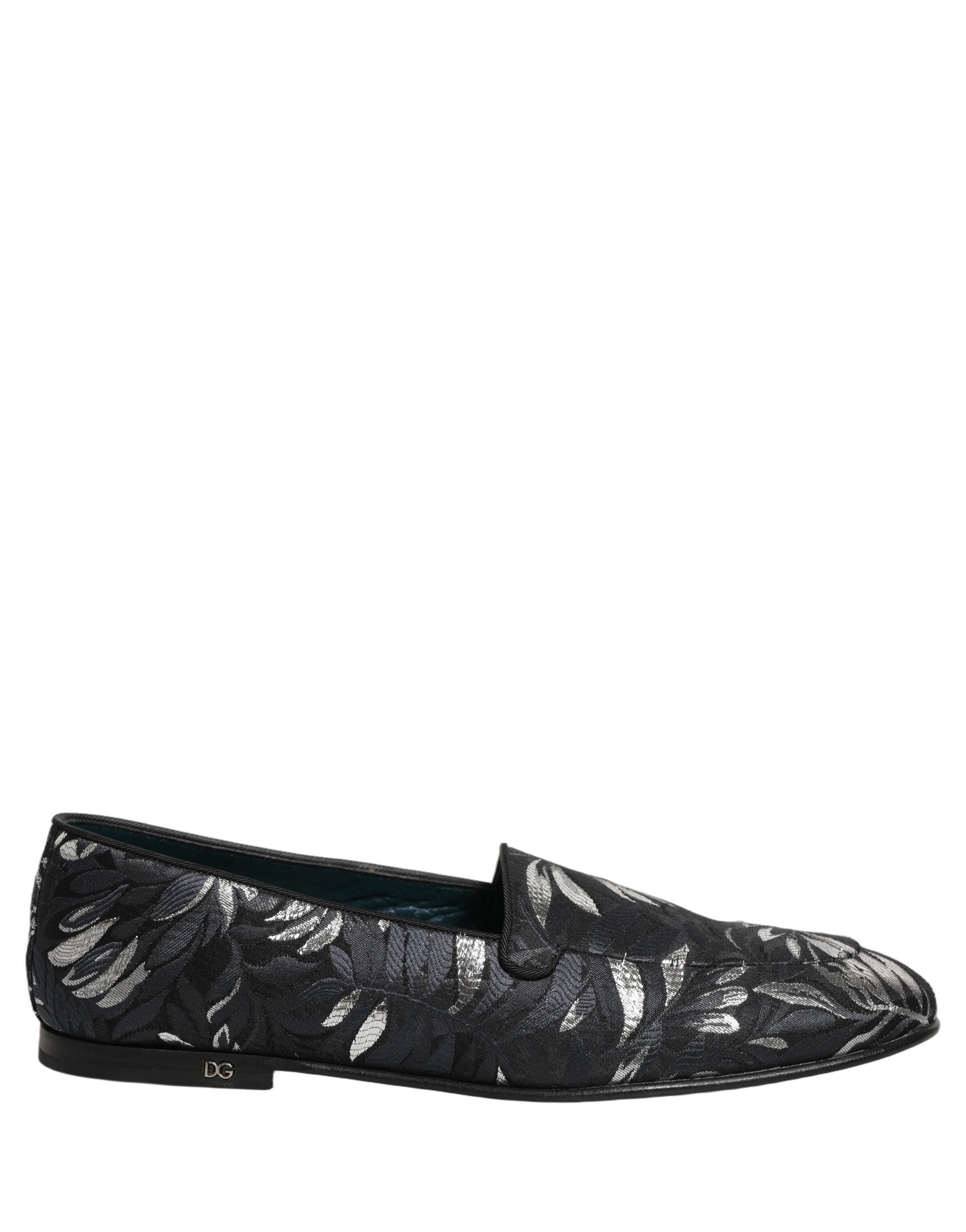 Dolce & Gabbana Black Leaf Embroidery Dress Men Loafers Men's Shoes