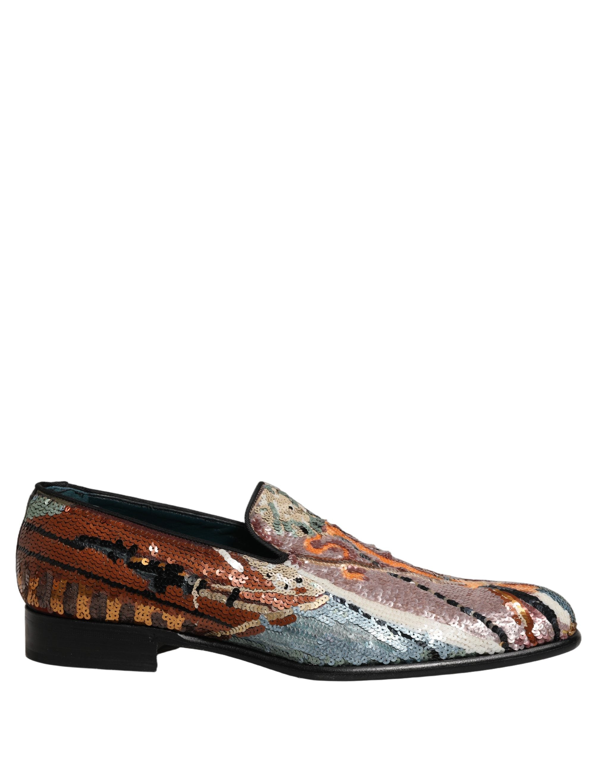 Dolce & Gabbana Multicolor Embroidered Sequin Loafers Men's Shoes