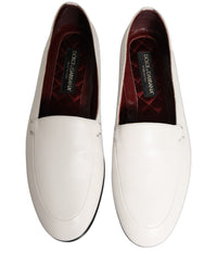 Dolce & Gabbana White Leather Logo Slip On Men Loafers Men's Shoes