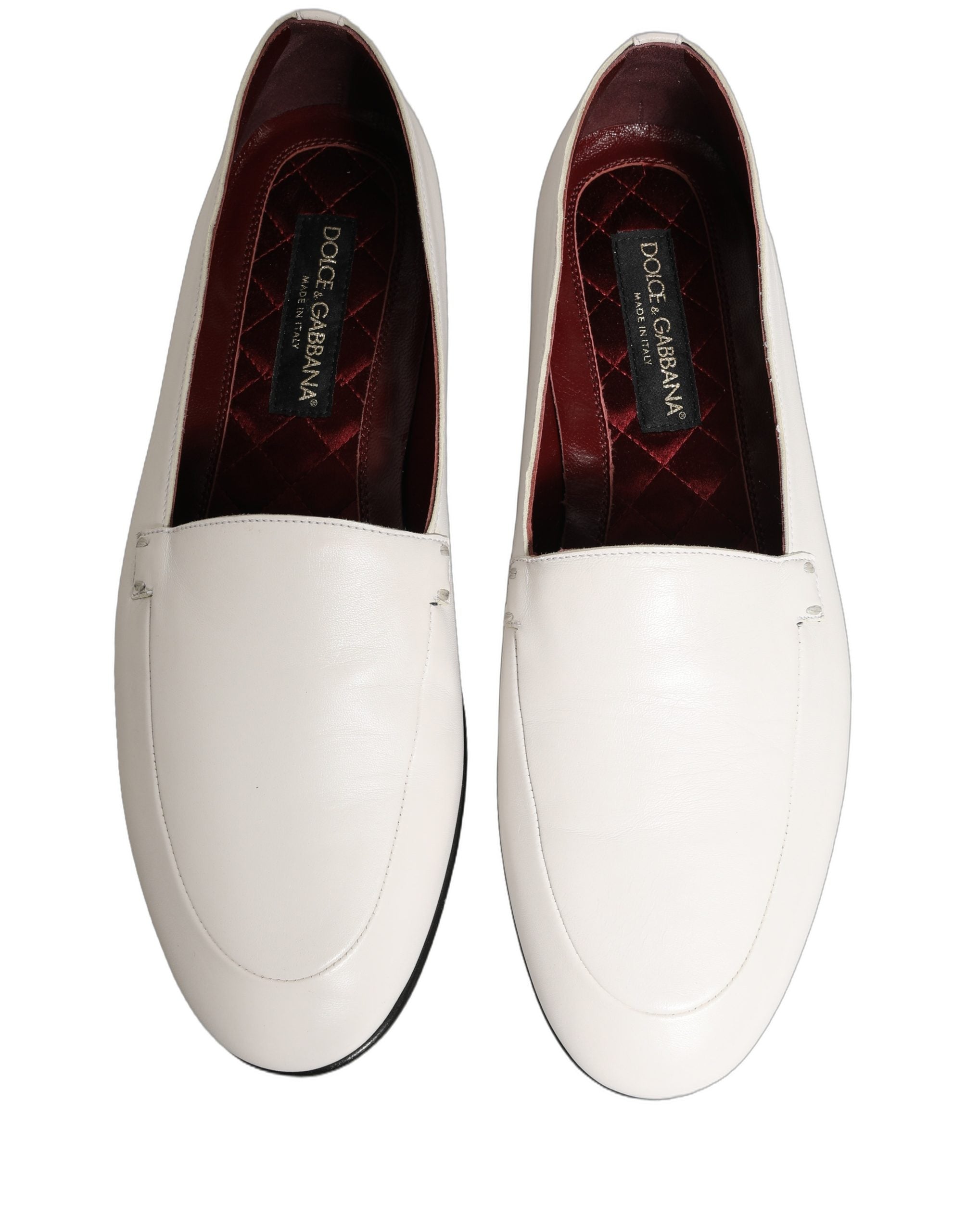 Dolce & Gabbana White Leather Logo Slip On Men Loafers Men's Shoes