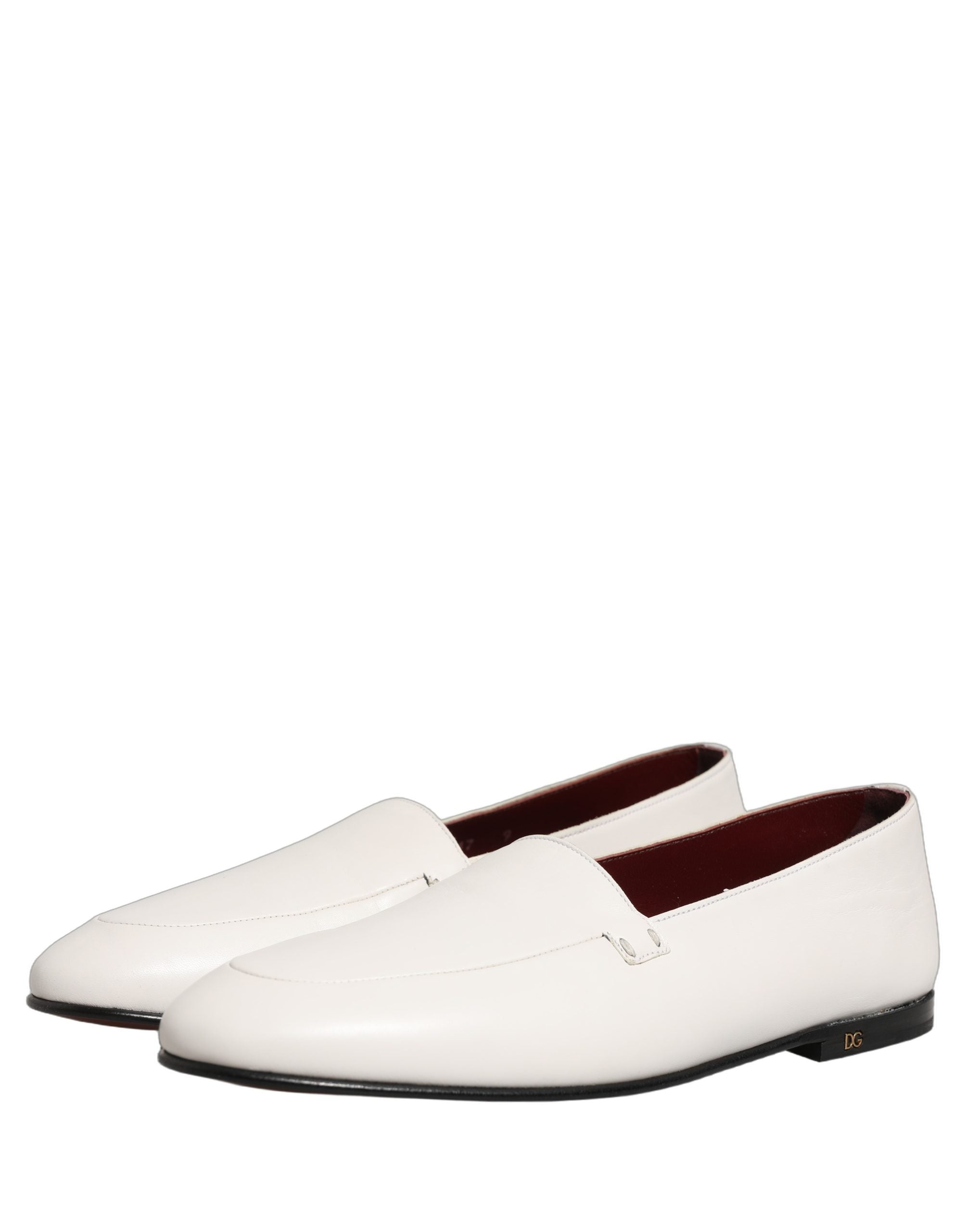 Dolce & Gabbana White Leather Logo Slip On Men Loafers Men's Shoes