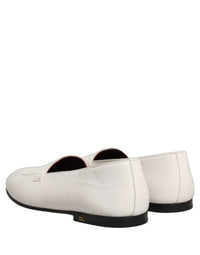 Dolce & Gabbana White Leather Logo Slip On Men Loafers Men's Shoes