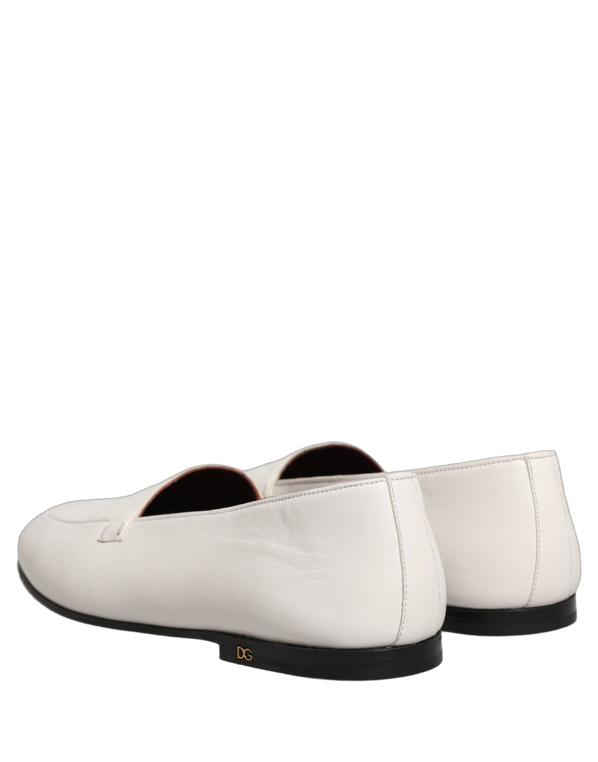 Dolce & Gabbana White Leather Logo Slip On Men Loafers Men's Shoes