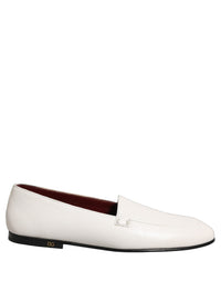 Dolce & Gabbana White Leather Logo Slip On Men Loafers Men's Shoes