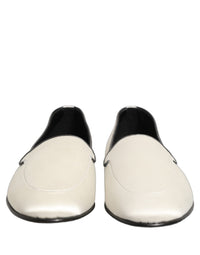 Dolce & Gabbana White Satin Logo Slip On Flats Loafers Men's Shoes