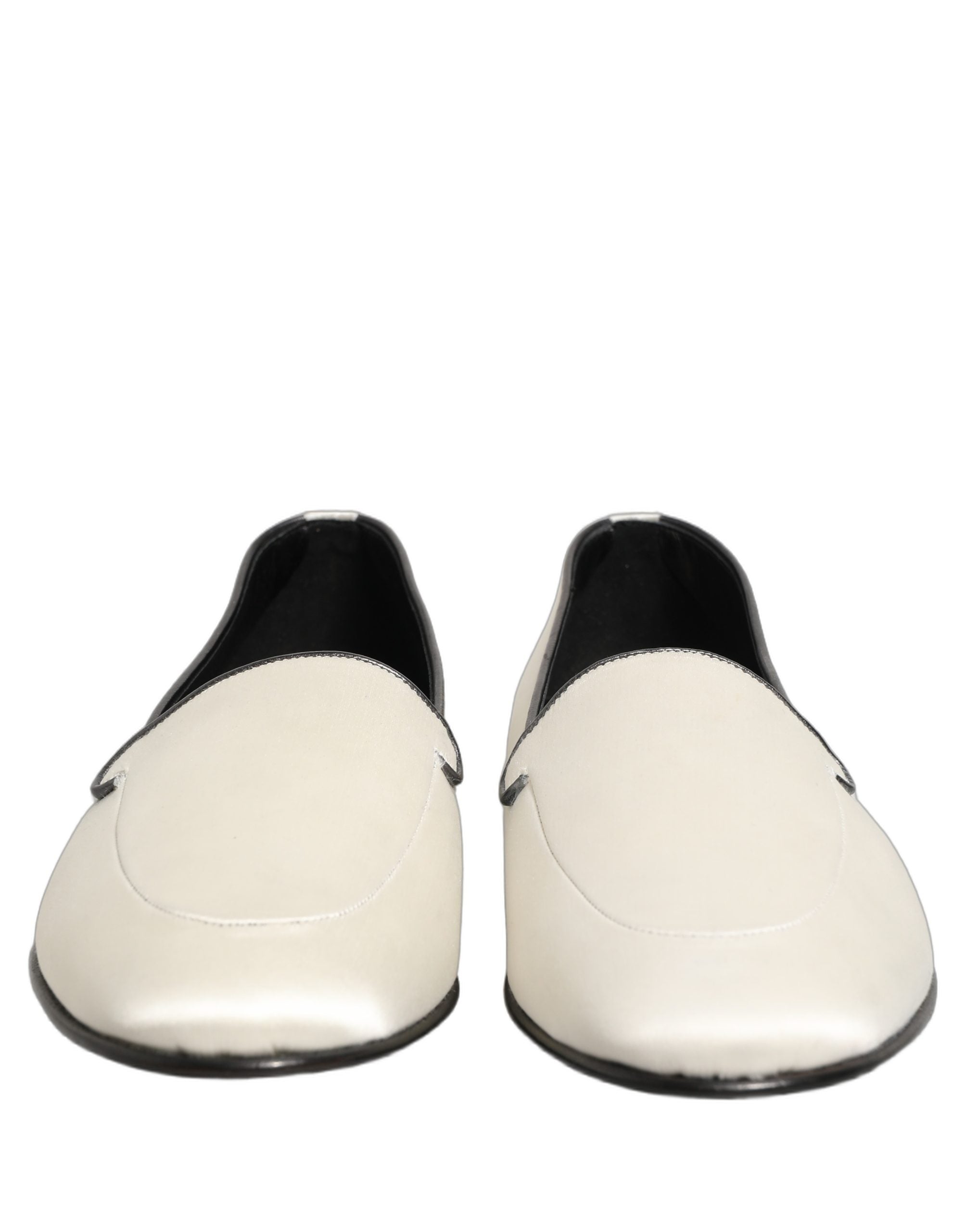 Dolce & Gabbana White Satin Logo Slip On Flats Loafers Men's Shoes