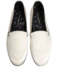Dolce & Gabbana White Satin Logo Slip On Flats Loafers Men's Shoes