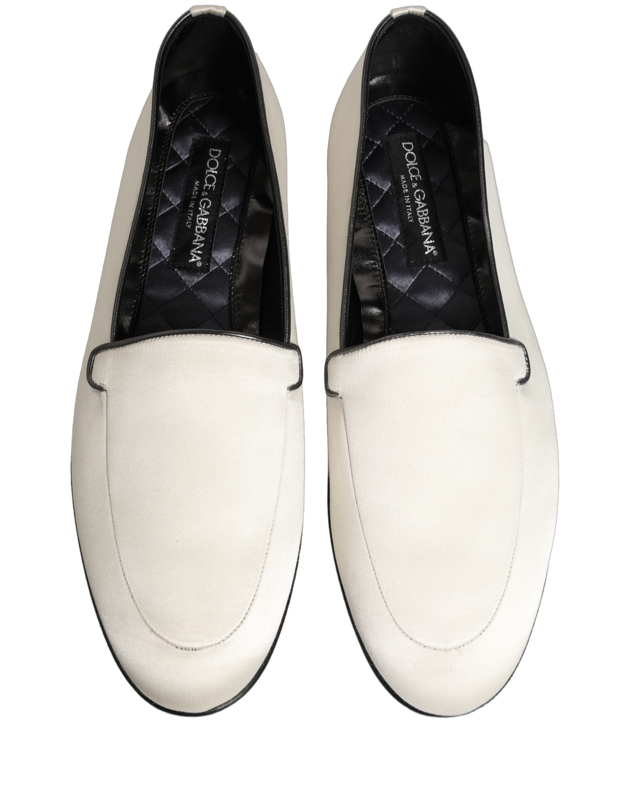 Dolce & Gabbana White Satin Logo Slip On Flats Loafers Men's Shoes