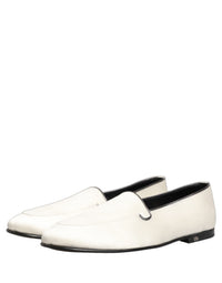 Dolce & Gabbana White Satin Logo Slip On Flats Loafers Men's Shoes