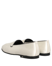 Dolce & Gabbana White Satin Logo Slip On Flats Loafers Men's Shoes