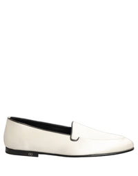 Dolce & Gabbana White Satin Logo Slip On Flats Loafers Men's Shoes