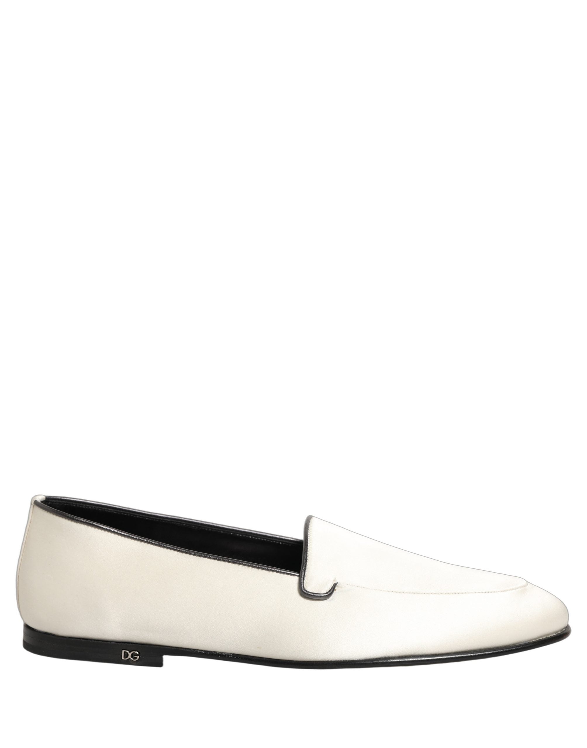 Dolce & Gabbana White Satin Logo Slip On Flats Loafers Men's Shoes