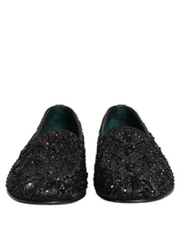 Dolce & Gabbana Black Velvet Embroidered Dress Loafers Men's Shoes