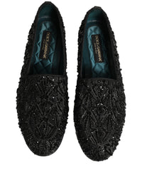 Dolce & Gabbana Black Velvet Embroidered Dress Loafers Men's Shoes