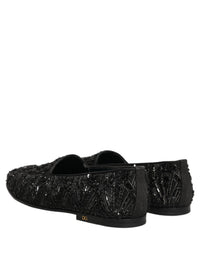 Dolce & Gabbana Black Velvet Embroidered Dress Loafers Men's Shoes