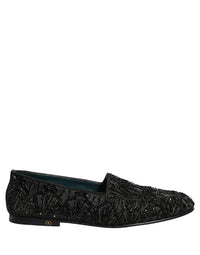 Dolce & Gabbana Black Velvet Embroidered Dress Loafers Men's Shoes
