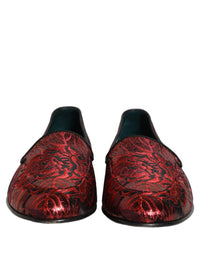 Dolce & Gabbana Red Floral Jacquard Slip On Loafers Men's Shoes