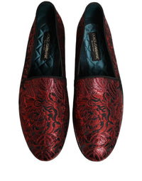 Dolce & Gabbana Red Floral Jacquard Slip On Loafers Men's Shoes