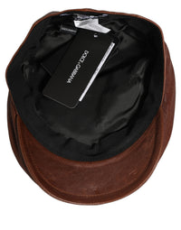 Dolce & Gabbana Men Brown Lamb Leather Newsboy Cloth Capello Men's Hat