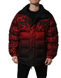 Dolce & Gabbana Red Black Reversible Animal Print Puffer Coat Men's Jacket