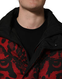 Dolce & Gabbana Red Black Reversible Animal Print Puffer Coat Men's Jacket