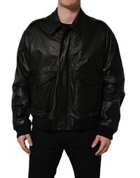 Dolce & Gabbana Dolce & Gabbana Black Leather Full Zip Men Biker Men's Jacket