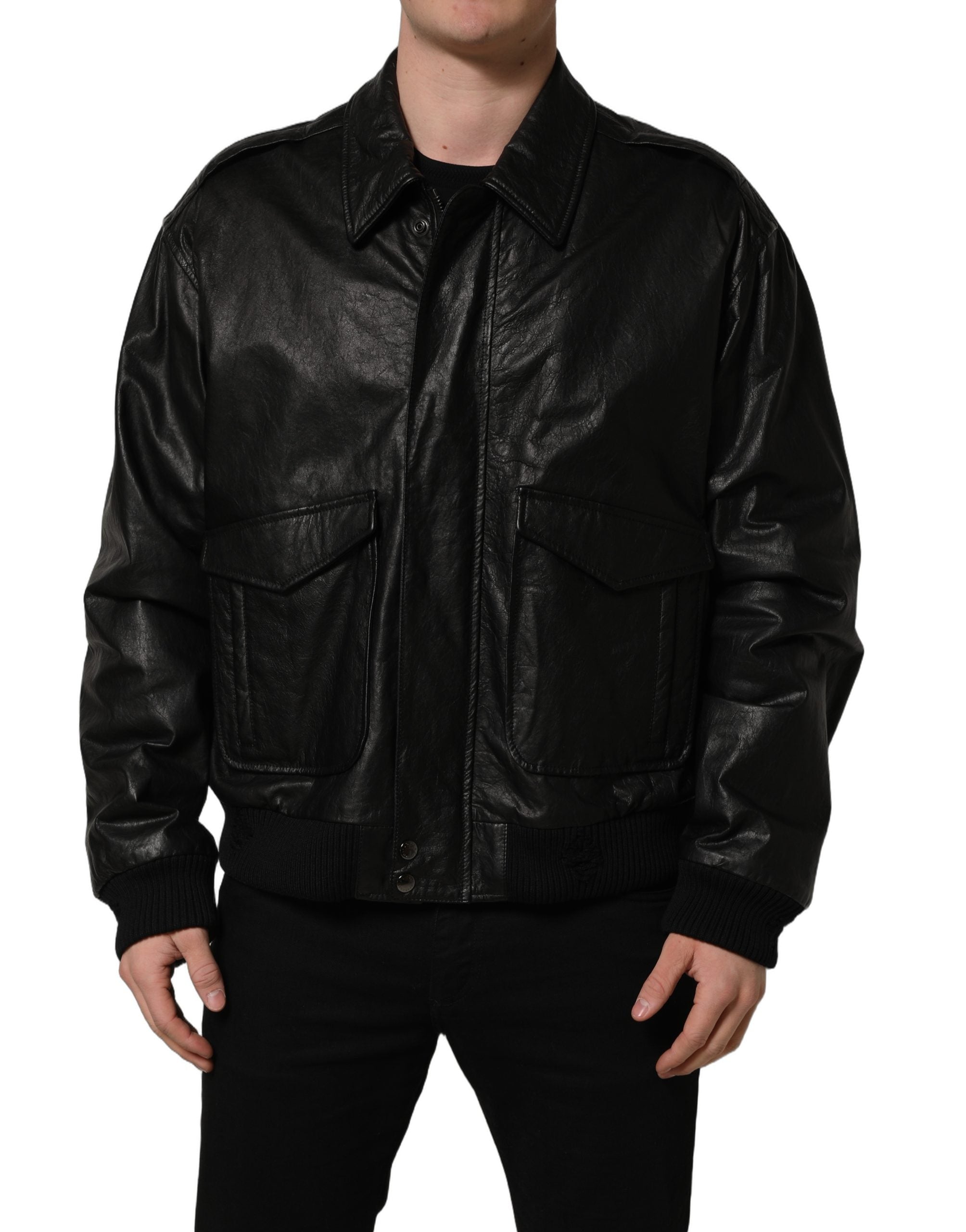 Dolce & Gabbana Dolce & Gabbana Black Leather Full Zip Men Biker Men's Jacket