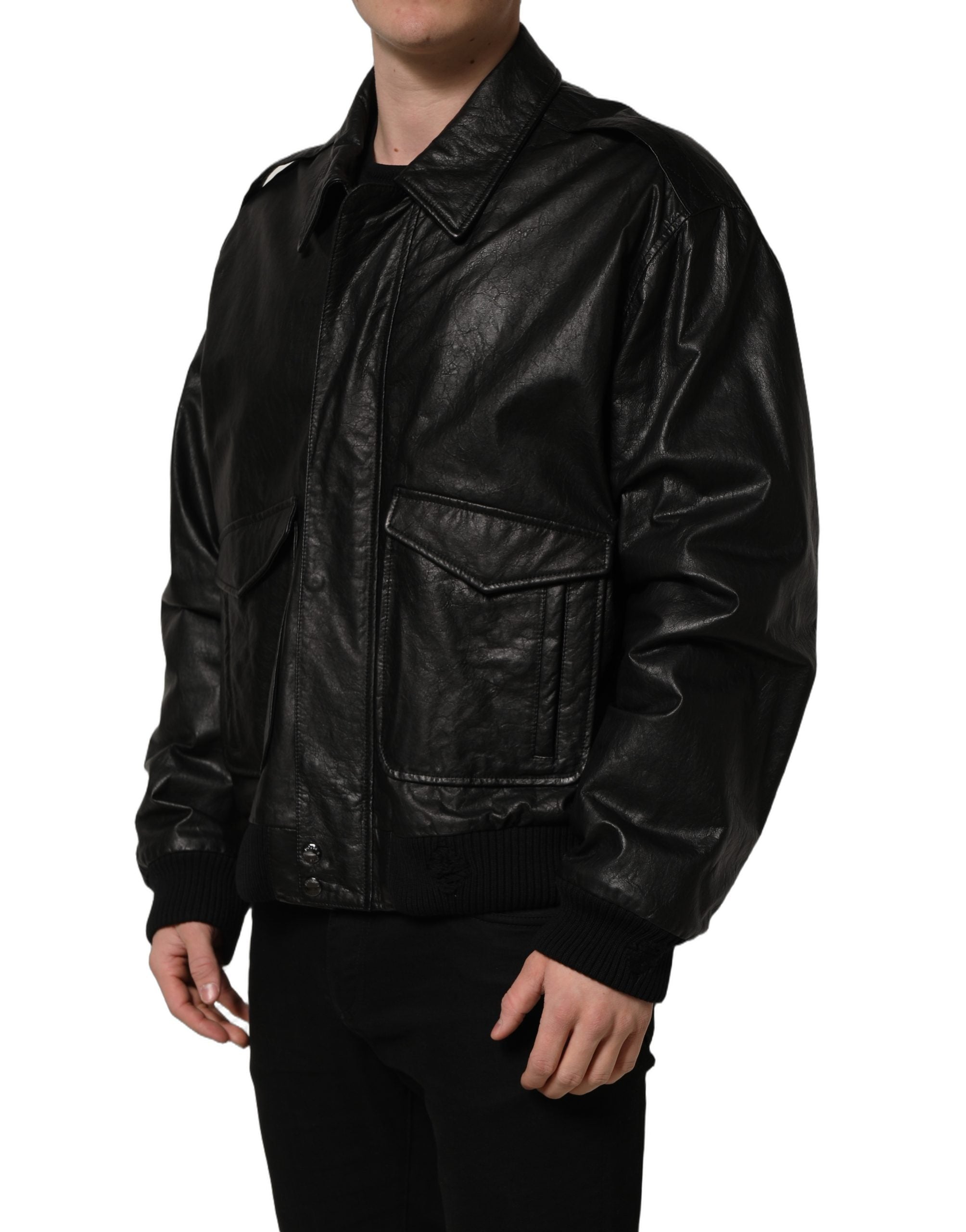 Dolce & Gabbana Dolce & Gabbana Black Leather Full Zip Men Biker Men's Jacket