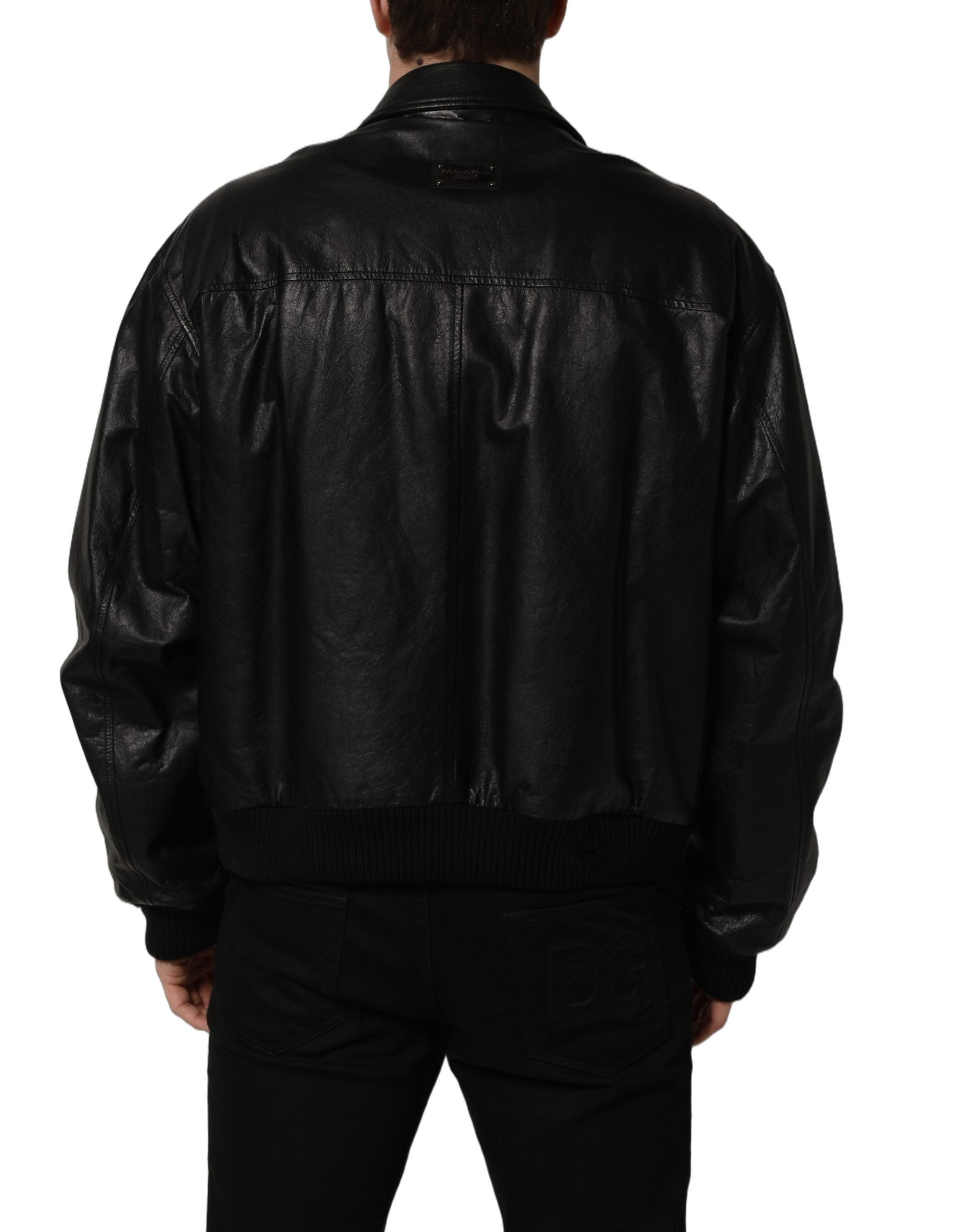 Dolce & Gabbana Dolce & Gabbana Black Leather Full Zip Men Biker Men's Jacket