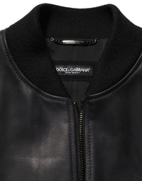 Dolce & Gabbana Black Leather Full Zip Men Biker Men's Jacket