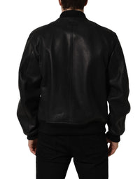 Dolce & Gabbana Black Leather Full Zip Men Biker Men's Jacket