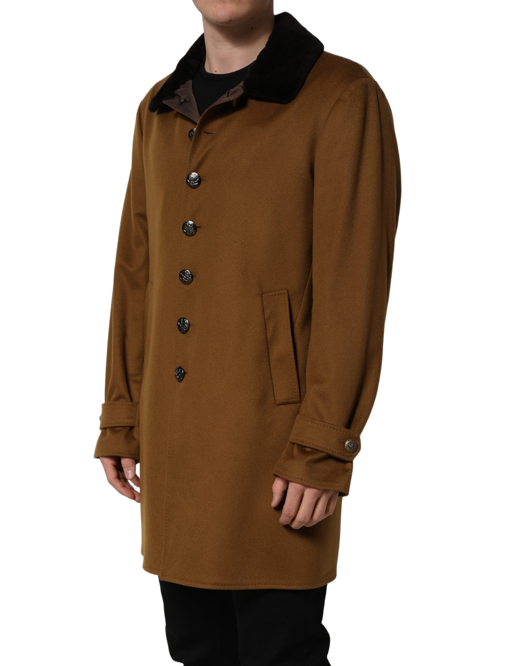 Dolce & Gabbana Brown Cashmere Mink Fur Men Overcoat Men's Jacket